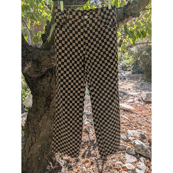 SHEIN- High waited tan and black checkered jeans, Teen small - Picture 1 of 6